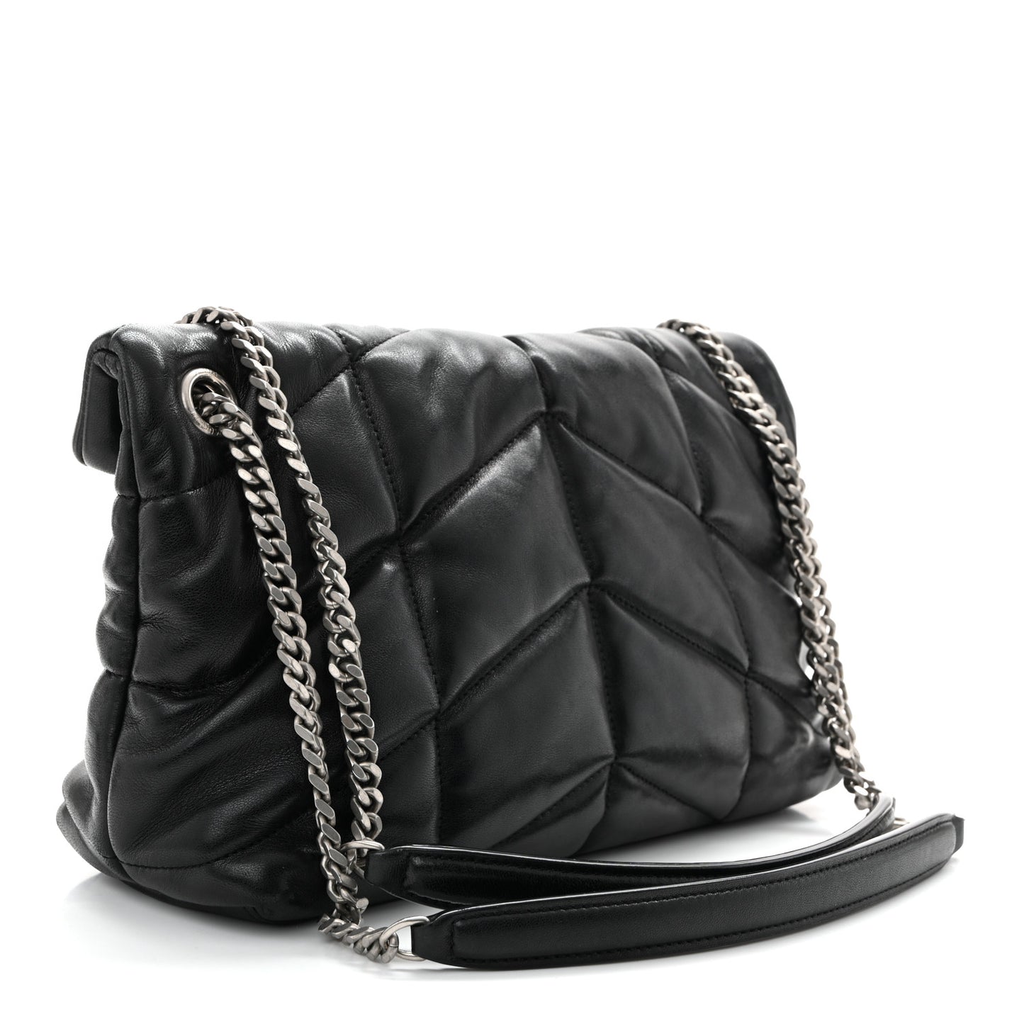 Lambskin Quilted Small Loulou Puffer Monogram Chain Satchel Black