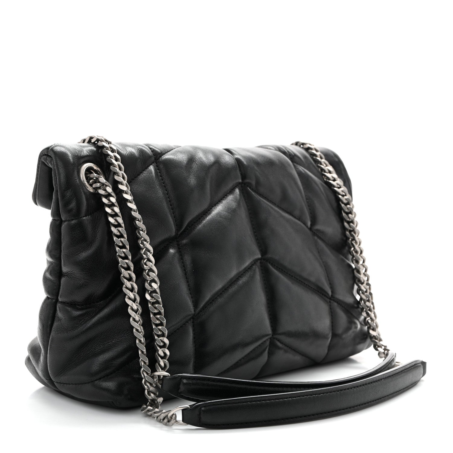Saint Laurent Lambskin Quilted Small Loulou Puffer Monogram Chain Satchel Black 3 of 10
