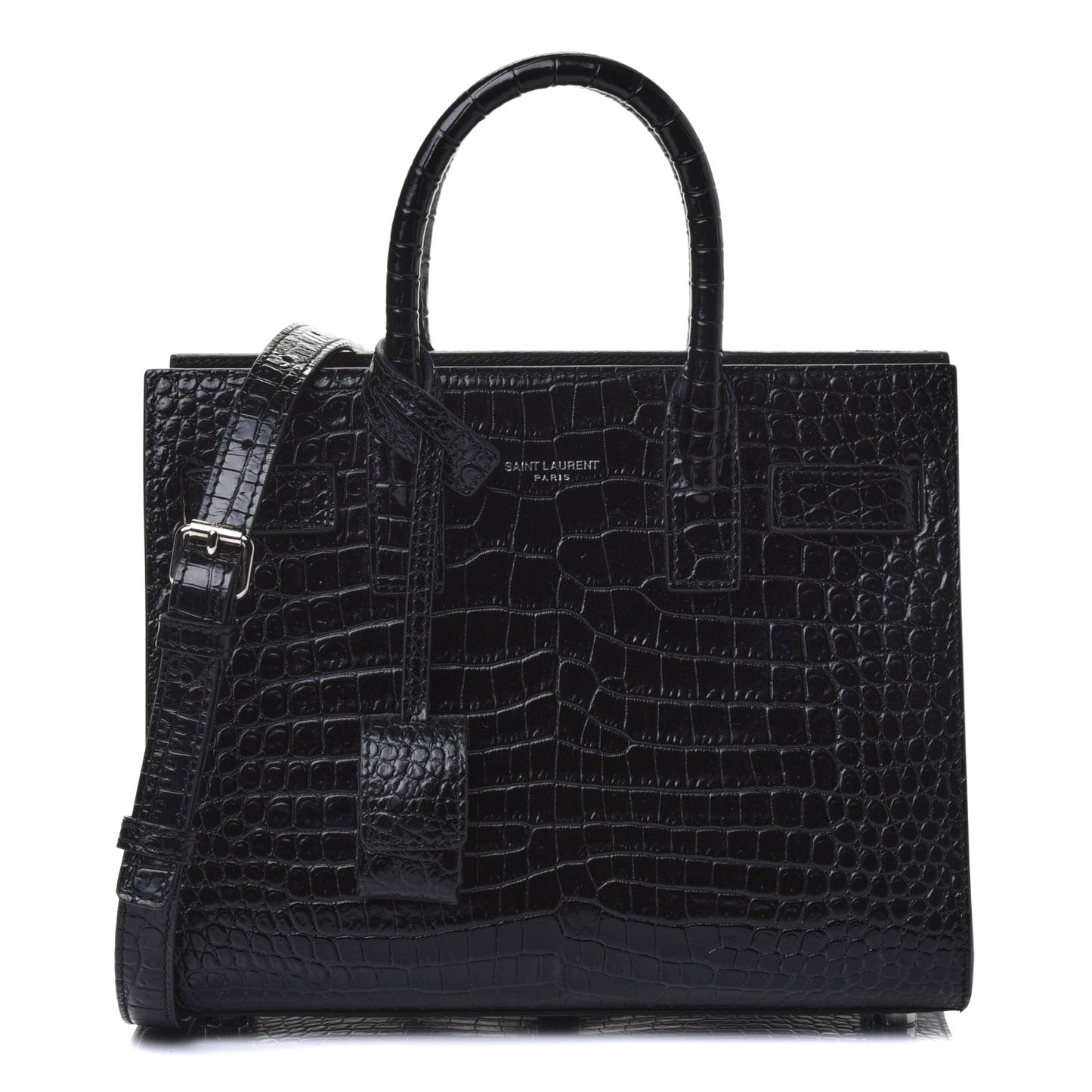Calfskin Crocodile Embossed Nano Sac De Jour Black