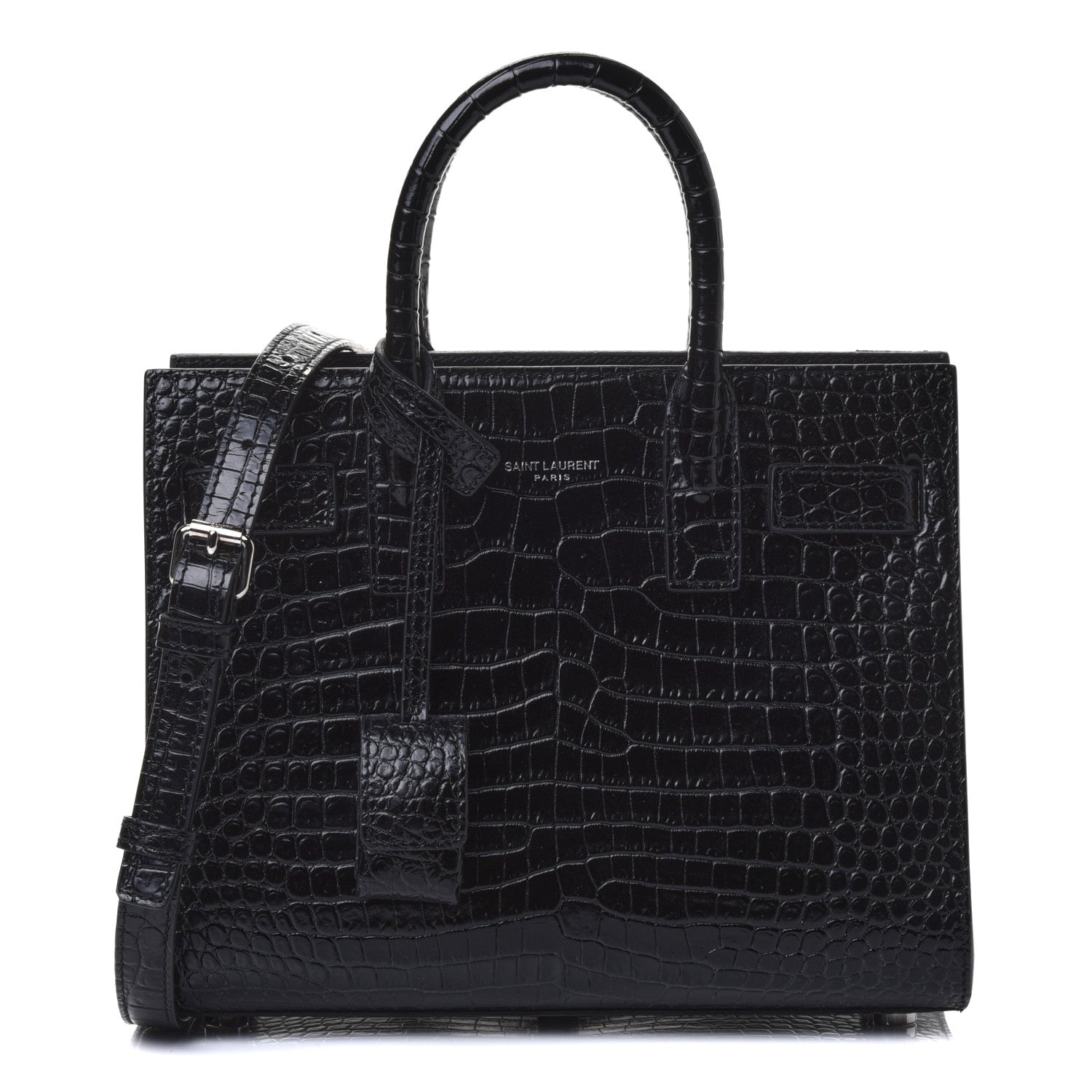 Saint Laurent Calfskin Crocodile Embossed Nano Sac De Jour Black 2 of 14