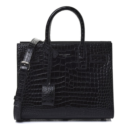 Saint Laurent Calfskin Crocodile Embossed Nano Sac De Jour Black 2 of 14
