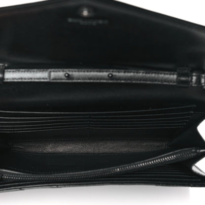 Saint Laurent Grain De Poudre Matelasse Chevron Monogram Monochrome Chain Wallet Black 5 of 10