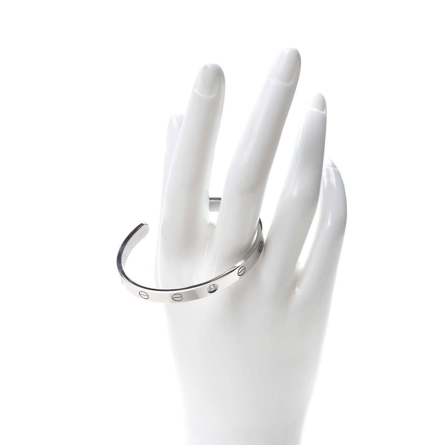 18K White Gold 1 Diamond LOVE Cuff Bracelet 16