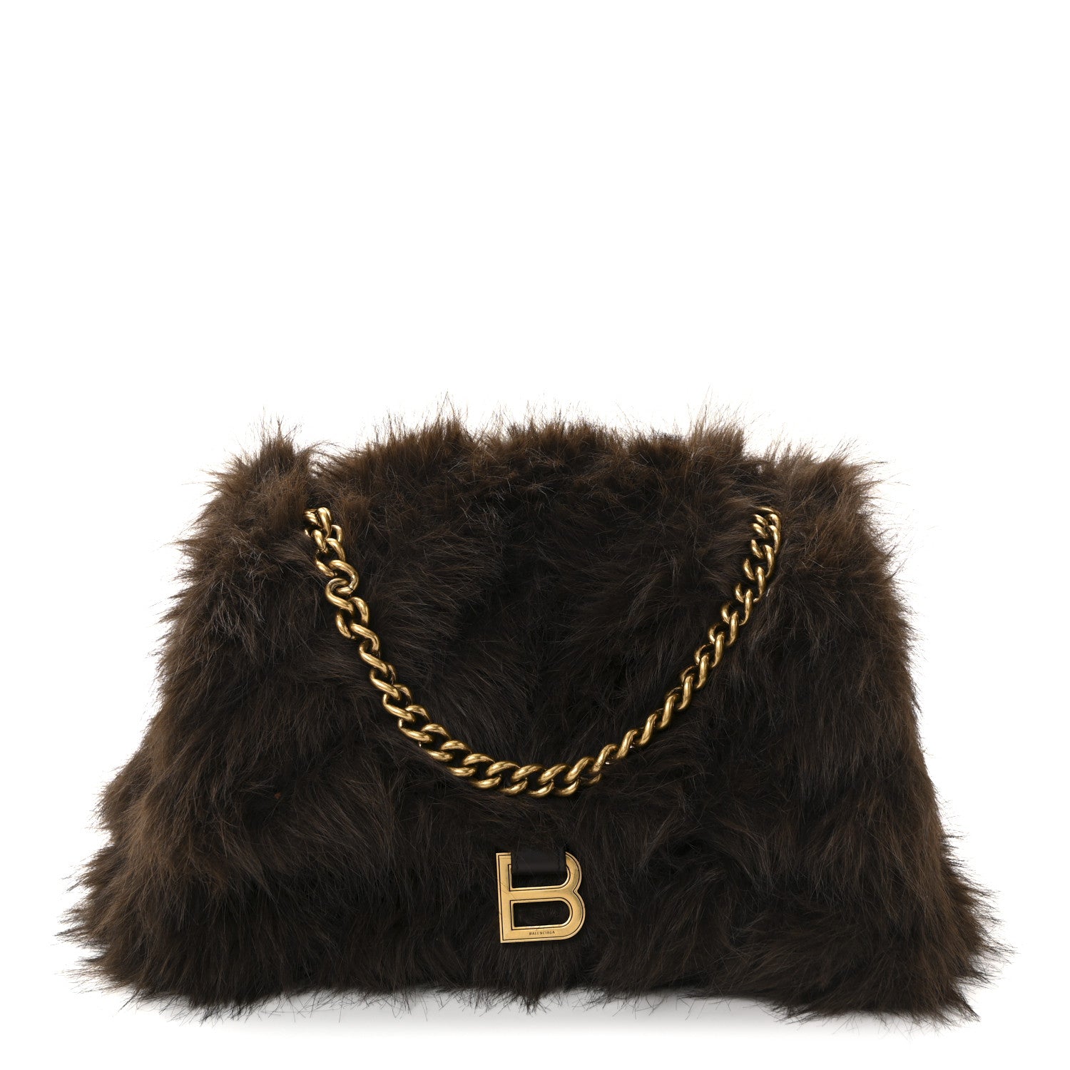 Balenciaga Faux Fur Medium Crush Chain Bag Brown 1 of 9