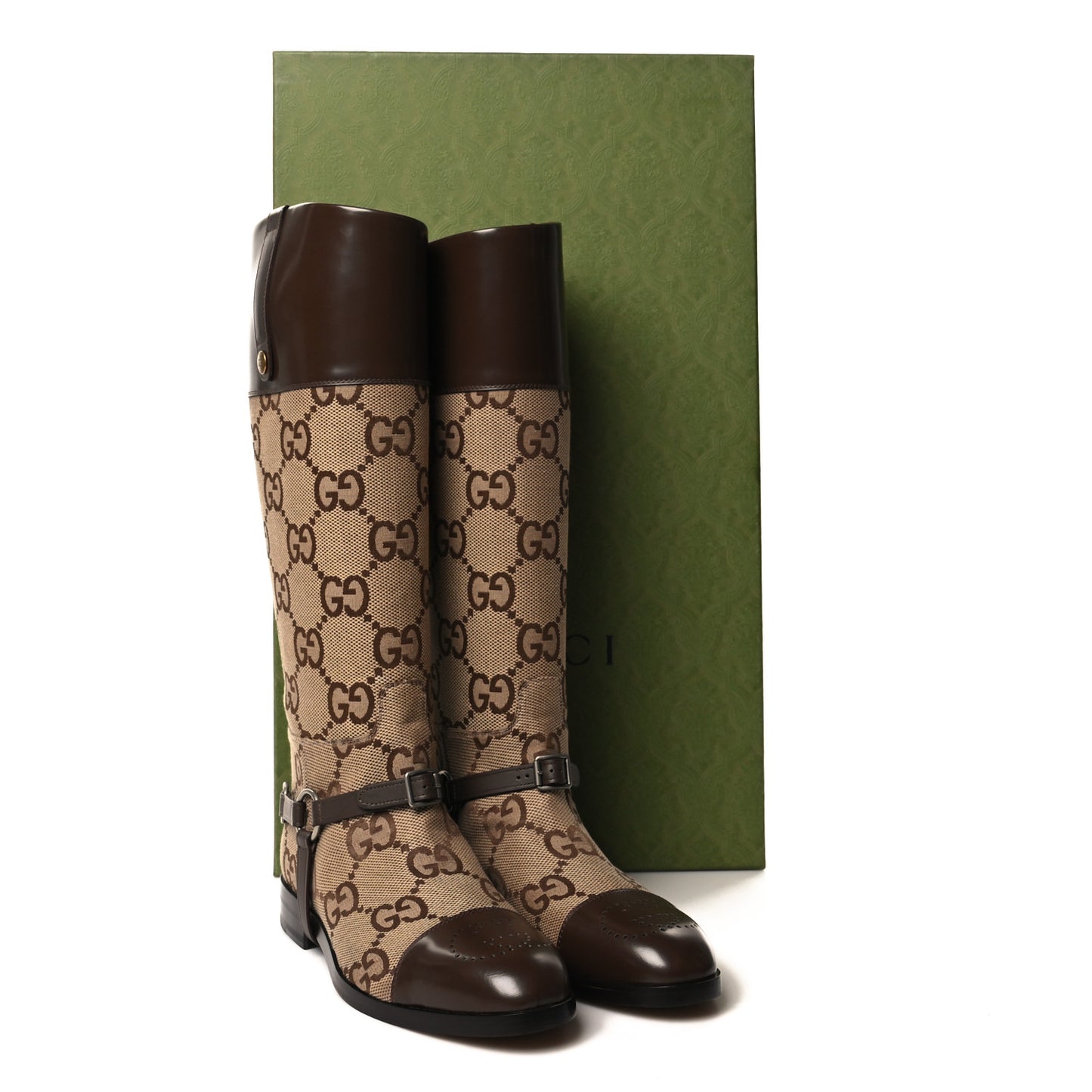 Monogram Jumbo GG Cordovan Lux Mens Zelda Harness Riding Boots 8 Camel Ebony New 9.5 Acero