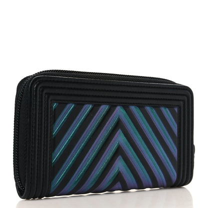 Chanel Calfskin Painted Chevron Embossed Small Boy Zip Wallet Black 3 of 8
