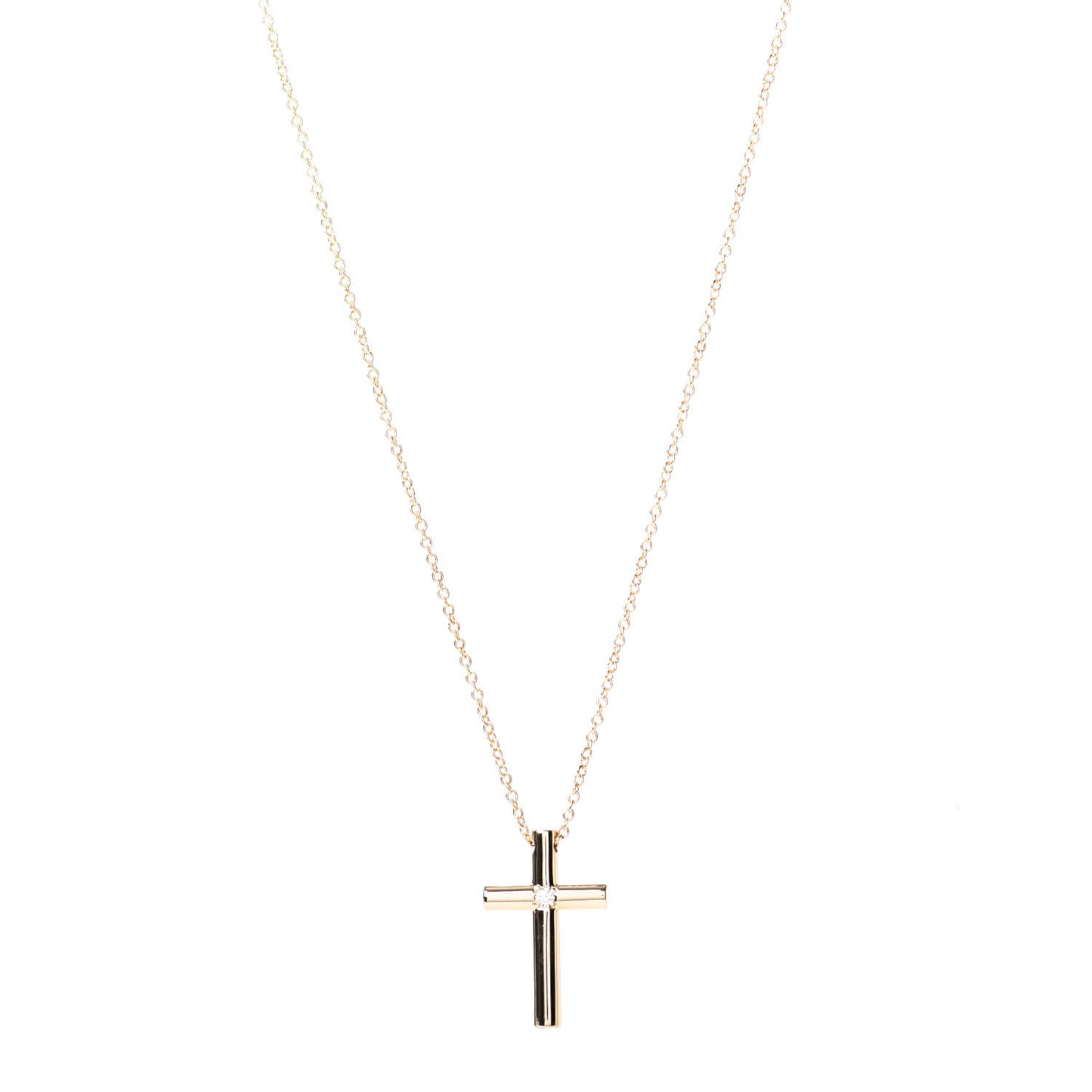 18K Yellow Gold Diamond Cross Pendant Necklace