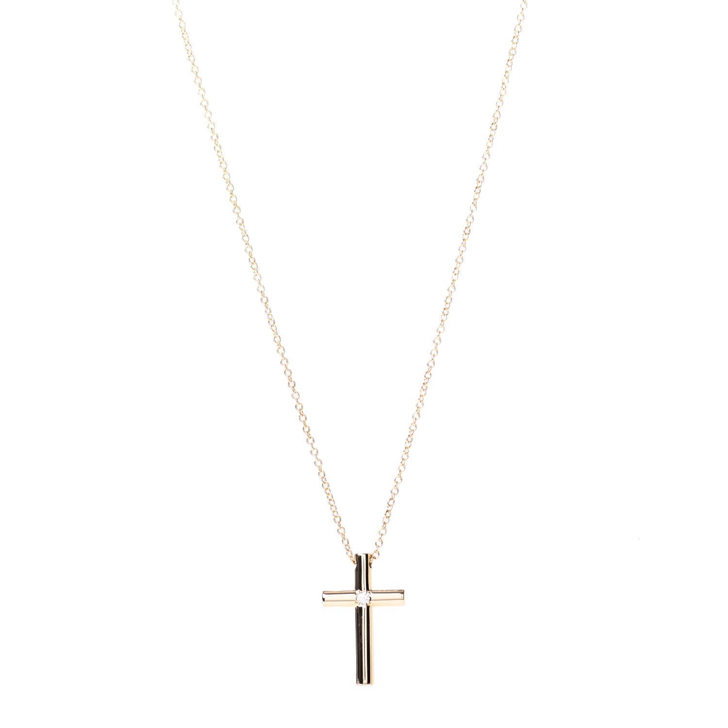 Tiffany 18K Yellow Gold Diamond Cross Pendant Necklace 1 of 4