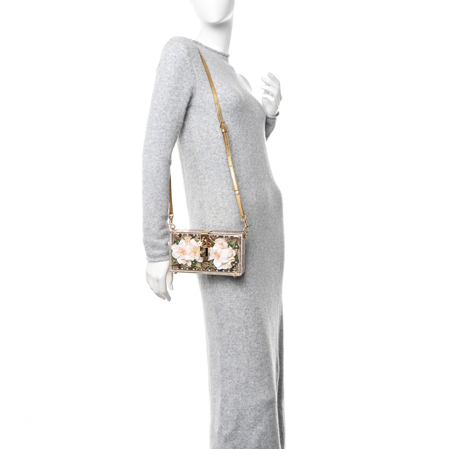 Dolce & Gabbana Metallic Plexiglass Crystal Embellished Shoulder Bag Gold 2 of 15