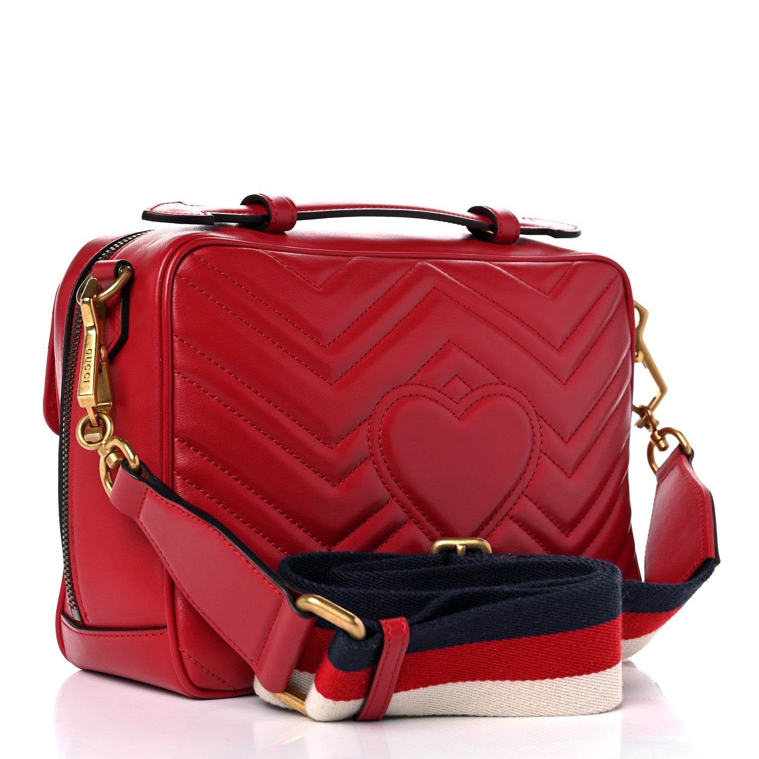 Gucci Calfskin Matelasse Sylvie Web Small GG Marmont Top Handle Shoulder Bag Hibiscus Red 3 of 13