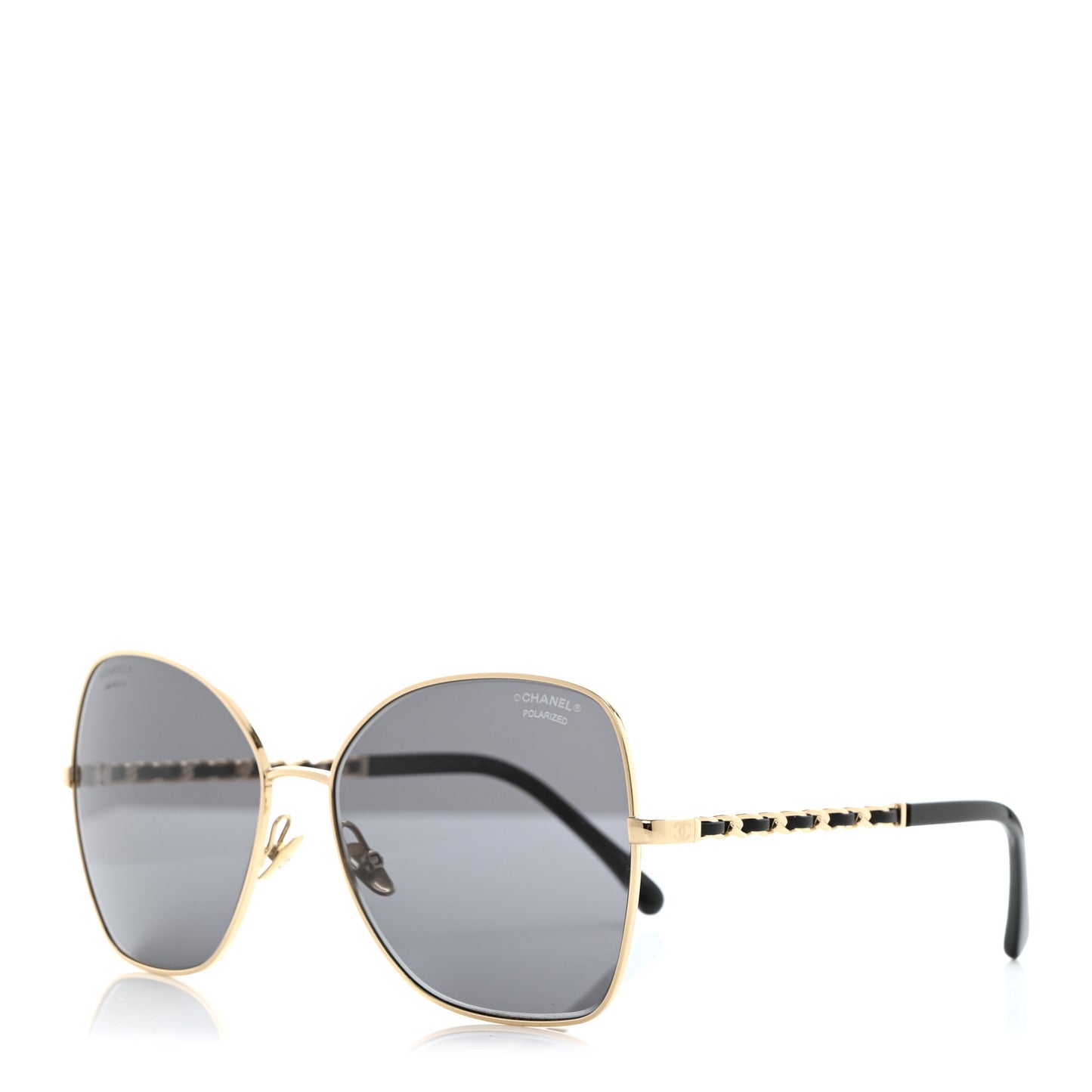 Metal Polarized Square Frame Chain Sunglasses 4274-Q Gold Black