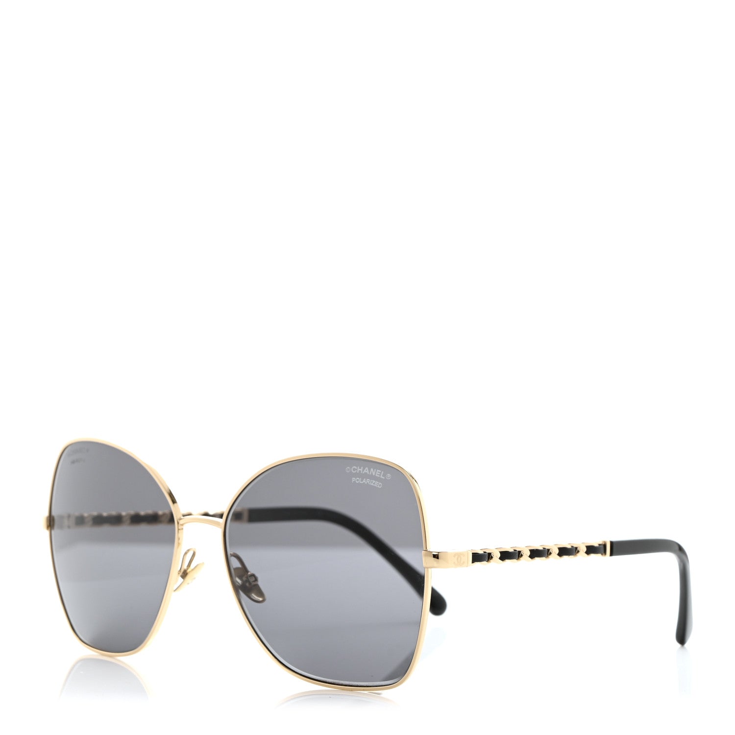 Chanel Metal Polarized Square Frame Chain Sunglasses 4274-Q Gold Black 1 of 8