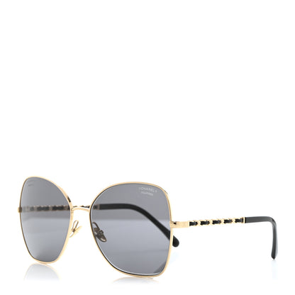 Chanel Metal Polarized Square Frame Chain Sunglasses 4274-Q Gold Black 1 of 8