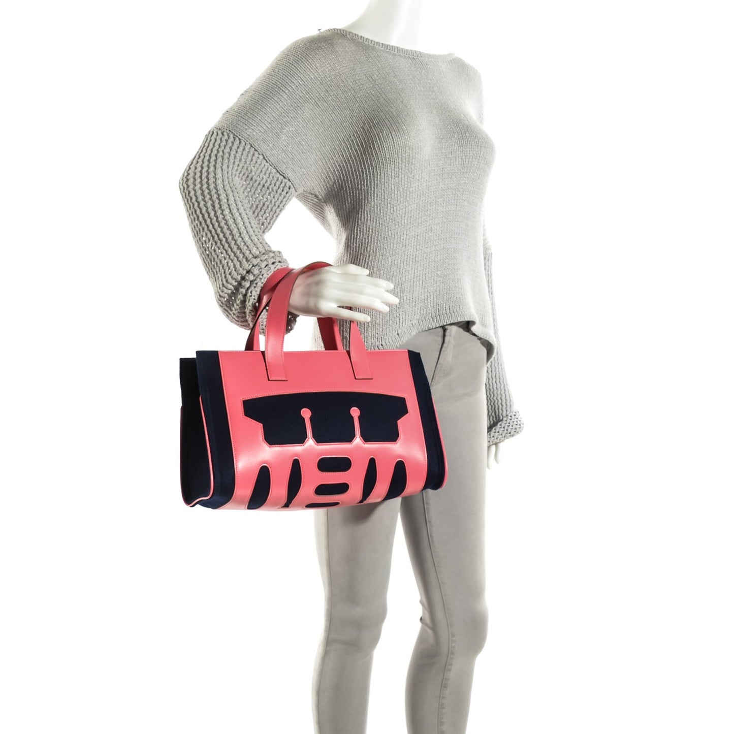 Tadelakt Fleece Petit H Decoupe Skeleton Tote PM Rose Shocking Navy