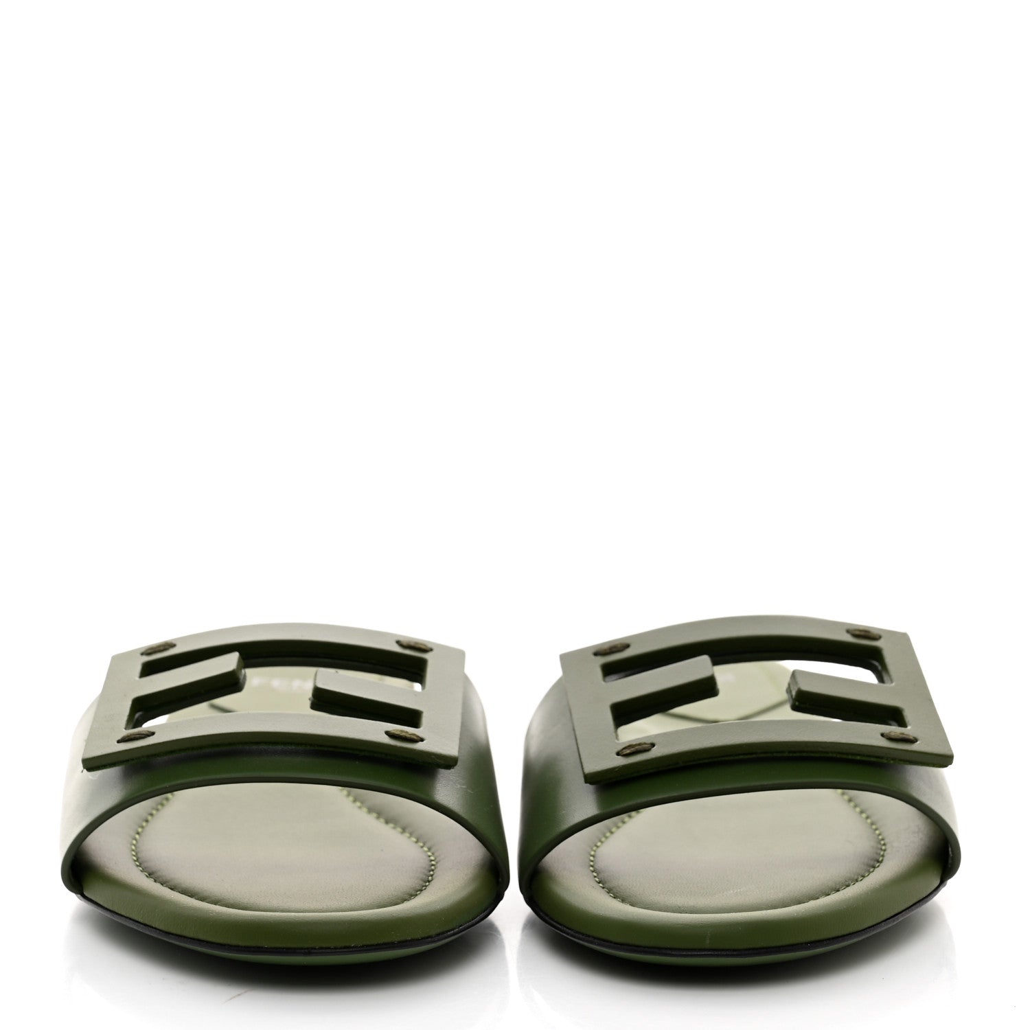 Fendi Vitello Cuoio Baguette Flat Slide Sandals 36 Verde 2 of 8