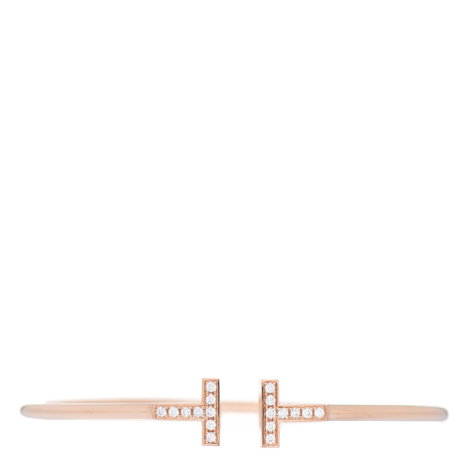Tiffany 18K Rose Gold Diamond T Wire Bracelet 1 of 4