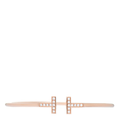 Tiffany 18K Rose Gold Diamond T Wire Bracelet 1 of 4