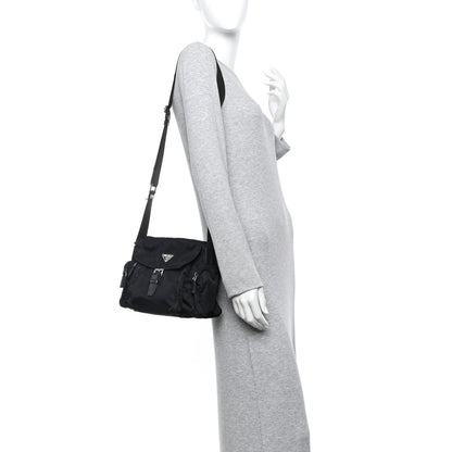 Prada Tessuto Nylon Saffiano Small Vela Messenger Black 2 of 16