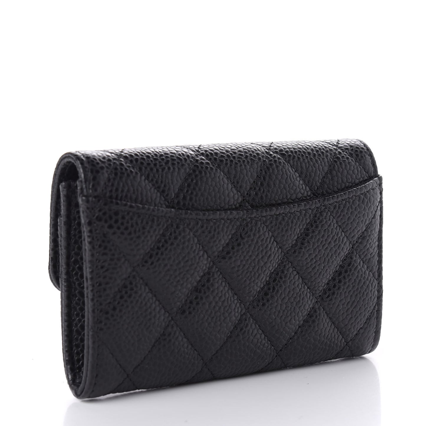 Caviar Quilted Flap Card Holder Wallet Black