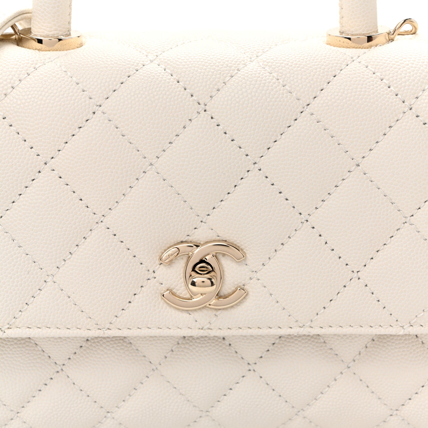 Caviar Quilted Mini Coco Handle Flap White