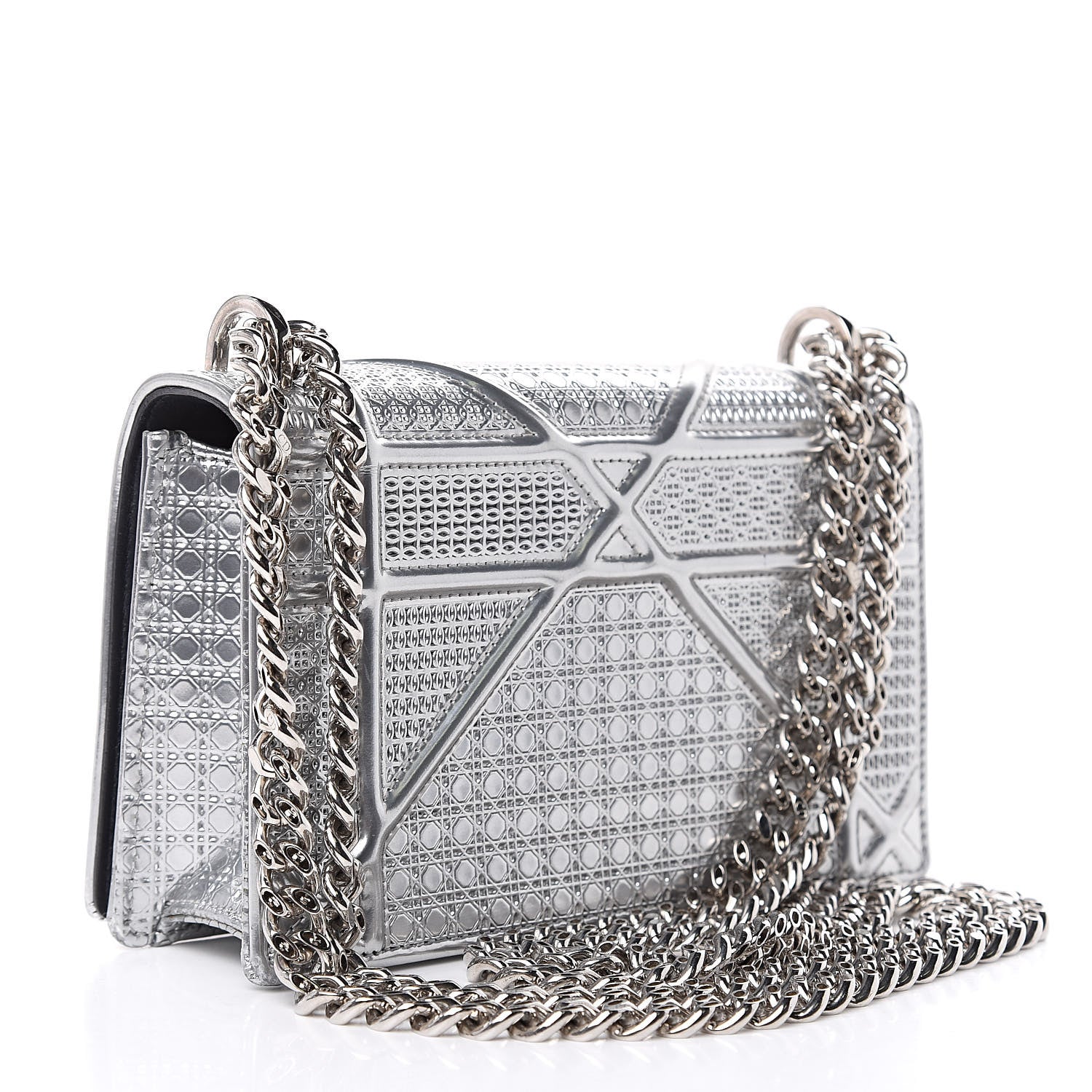 Christian Dior Metallic Patent Micro-Cannage Mini Diorama Flap Bag Silver 3 of 11