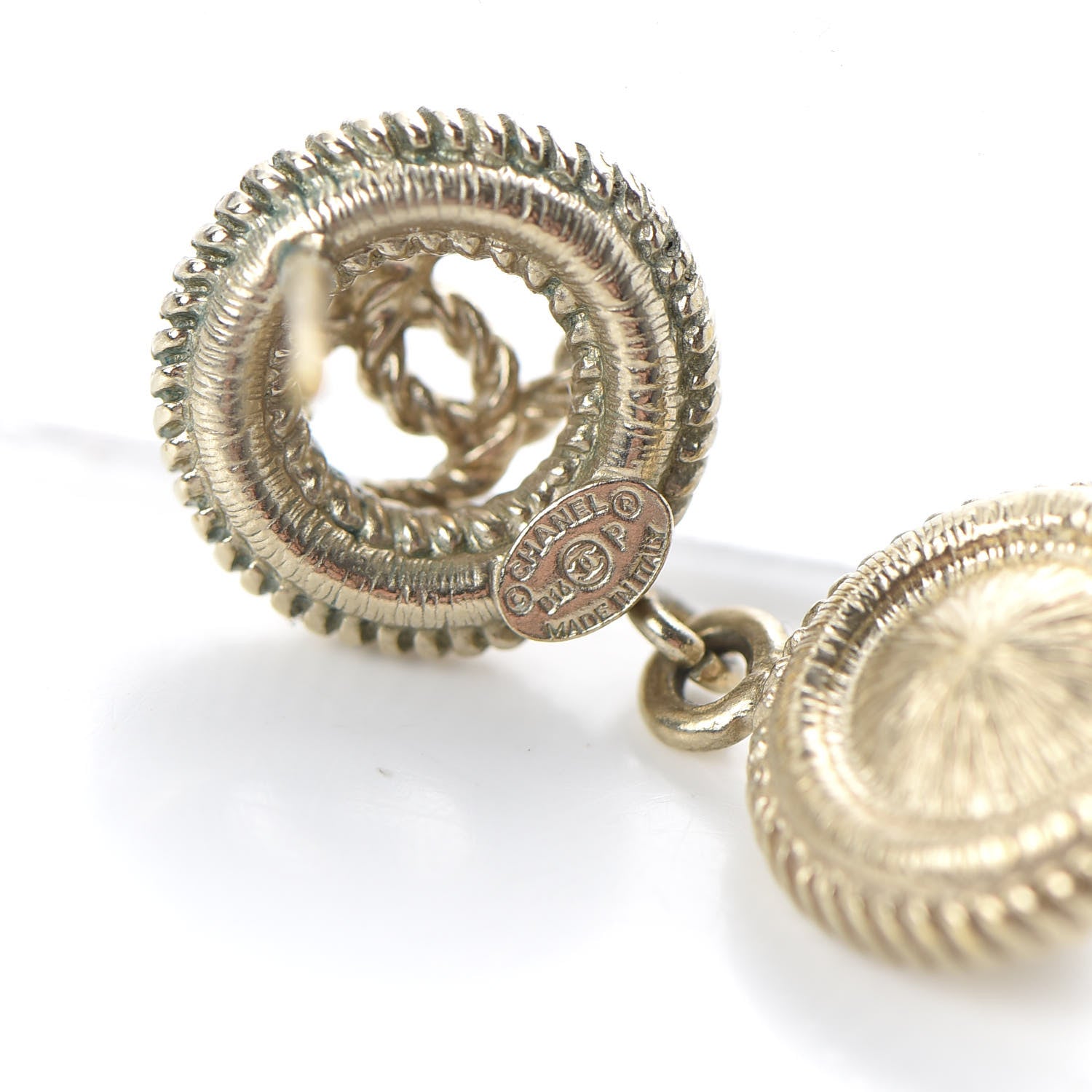 Chanel Pearl CC Drop Earrings Gold Pearly White 4 of 5