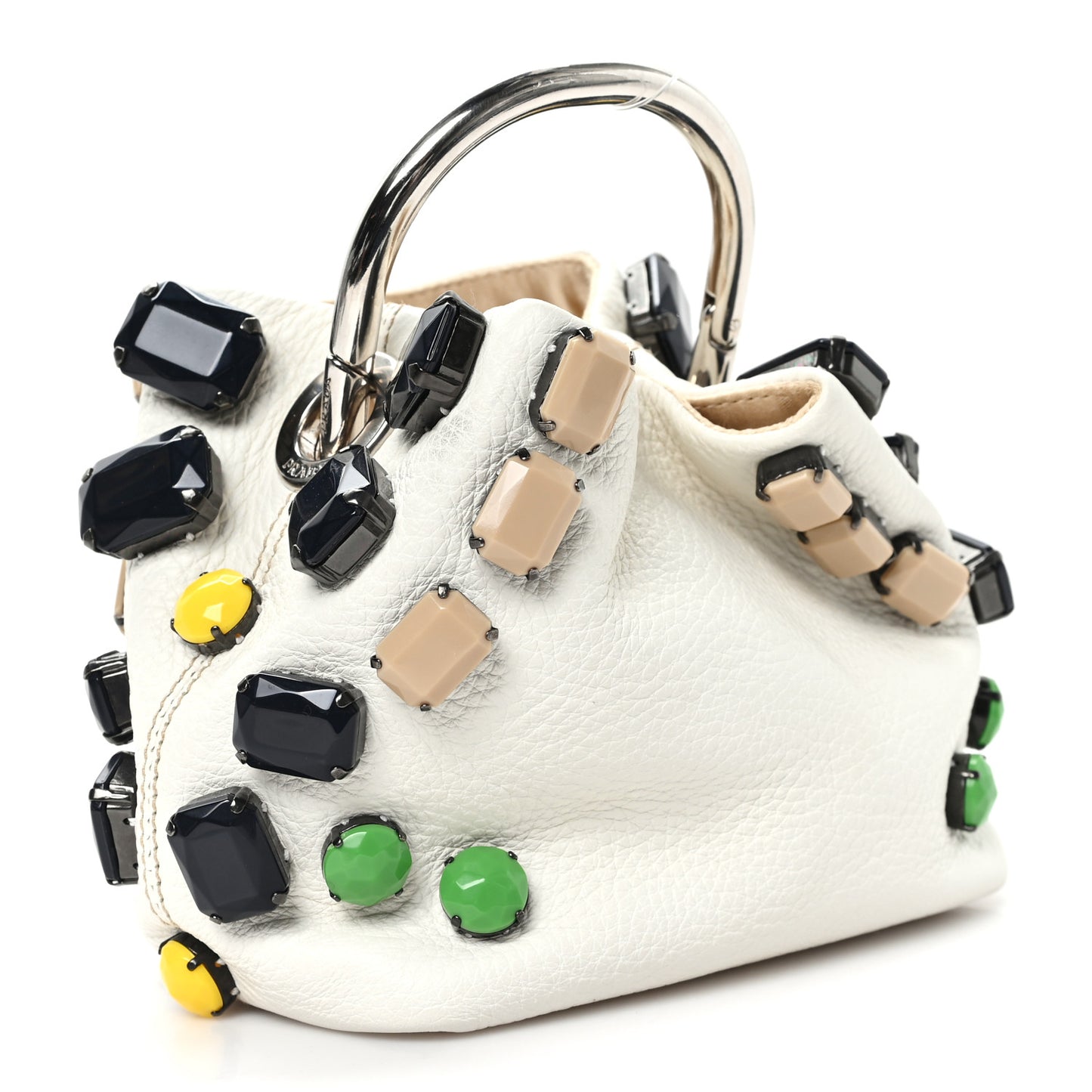 Vitello Daino Crystal Bucket Bag White