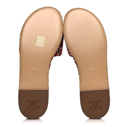 Chanel Cord CC Espadrille Slip On Sandals 41 Red Blue White 5 of 7