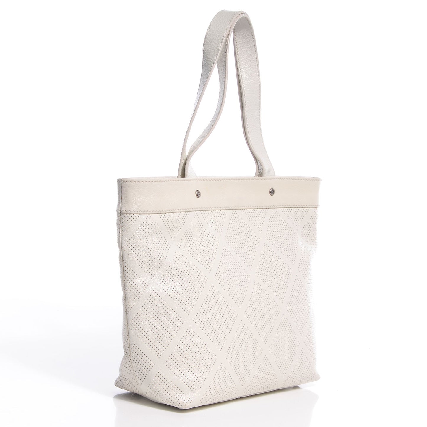 Leather Perforated CC Small Tote White