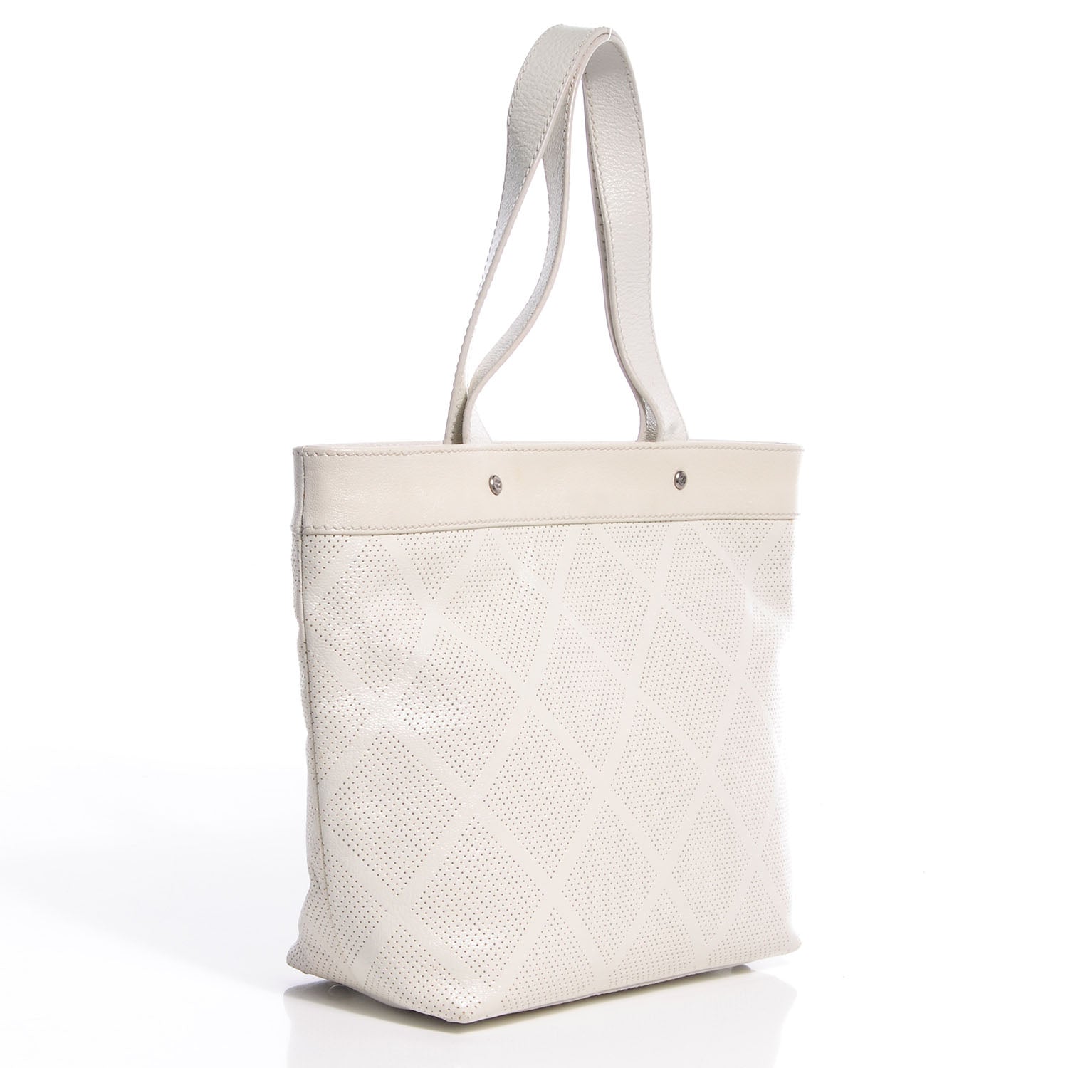Chanel Leather Perforated CC Small Tote White 3 of 9