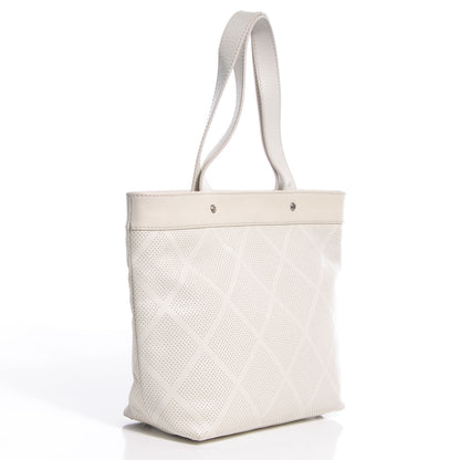 Chanel Leather Perforated CC Small Tote White 3 of 9
