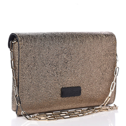 Valentino Garavani Metallic Calfskin V Rivet Chain Clutch Platinum 3 of 8