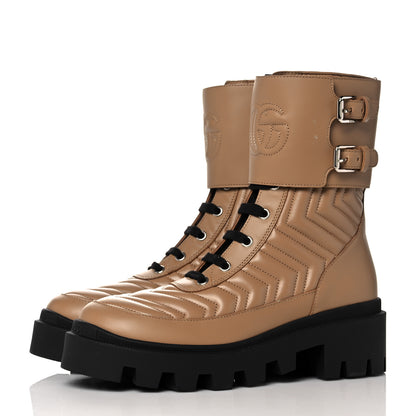 Gucci Nappa Frances GG Matelasse Platform Combat Boots 37 Natural Tan 3 of 11
