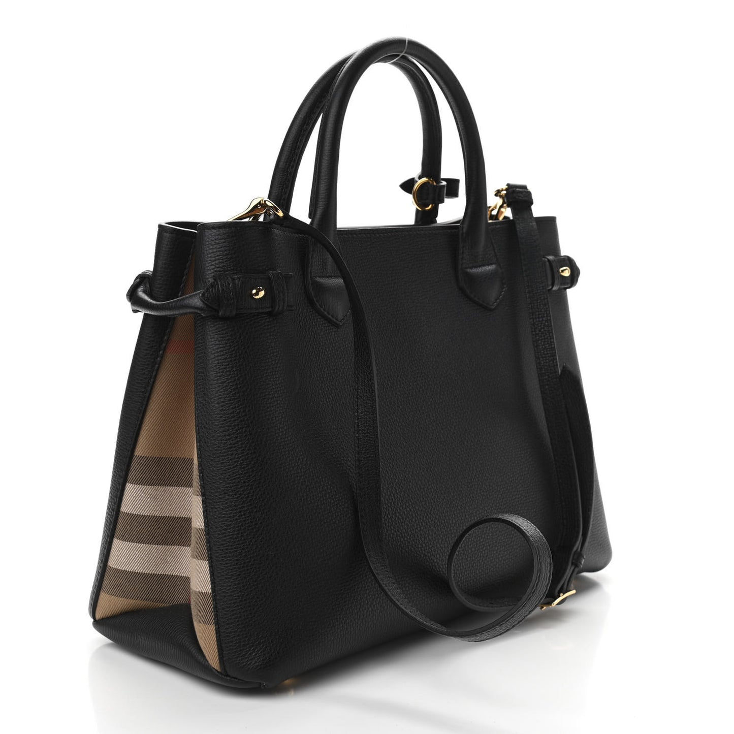 Grainy Calfskin House Check Medium Banner Tote Black