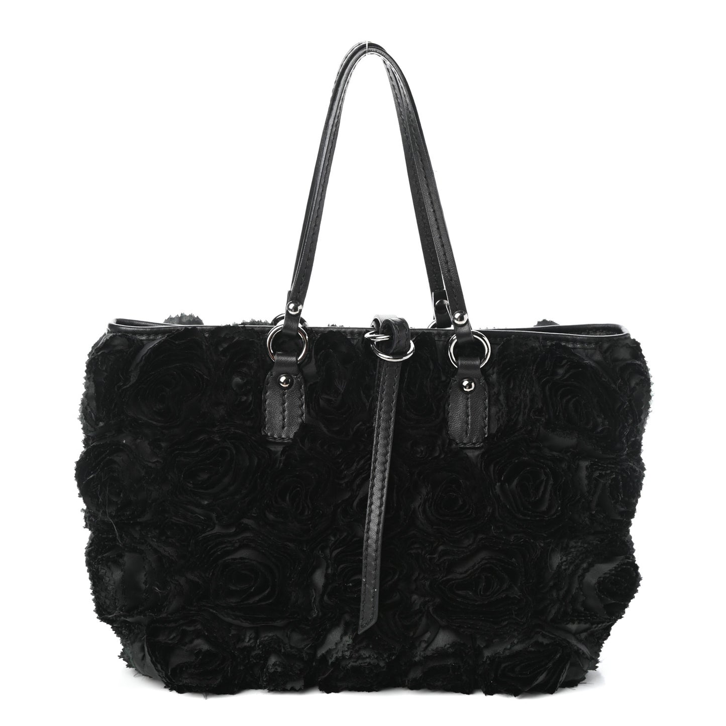 Nappa Floral Applique Tote Bag Black