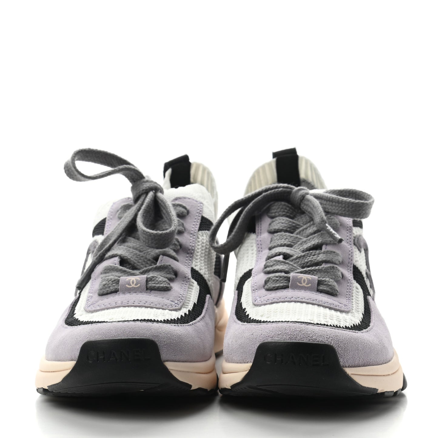Mesh Suede Fabric Womens CC Sneakers 38 White Black Purple Dark Purple