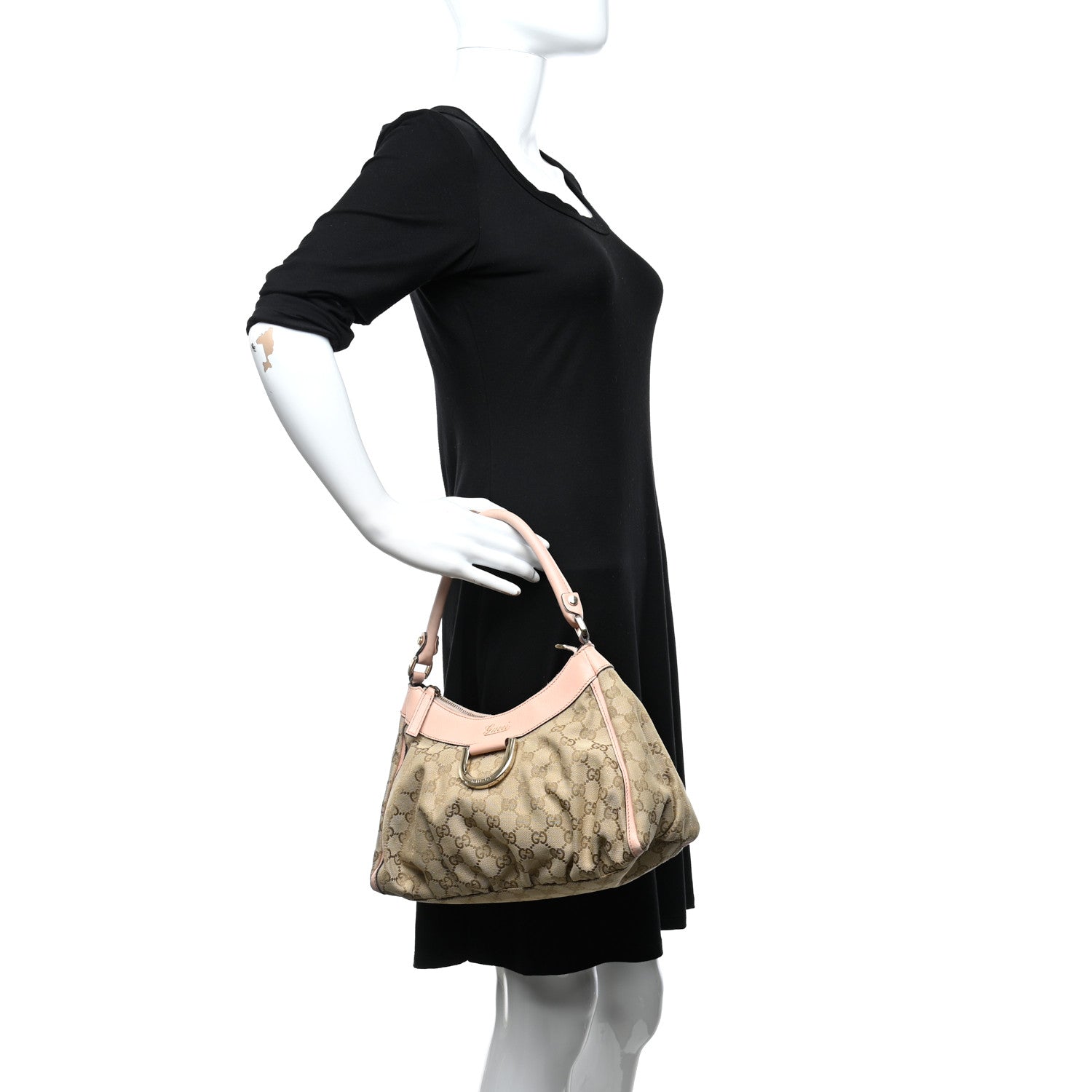 Gucci Monogram Medium D Gold Ring Hobo Pink 2 of 13