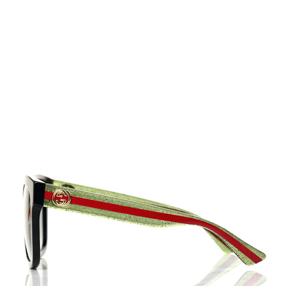 Gucci Acetate Square Frame Web Glitter Sunglasses GG0034S Black Green 3 of 4