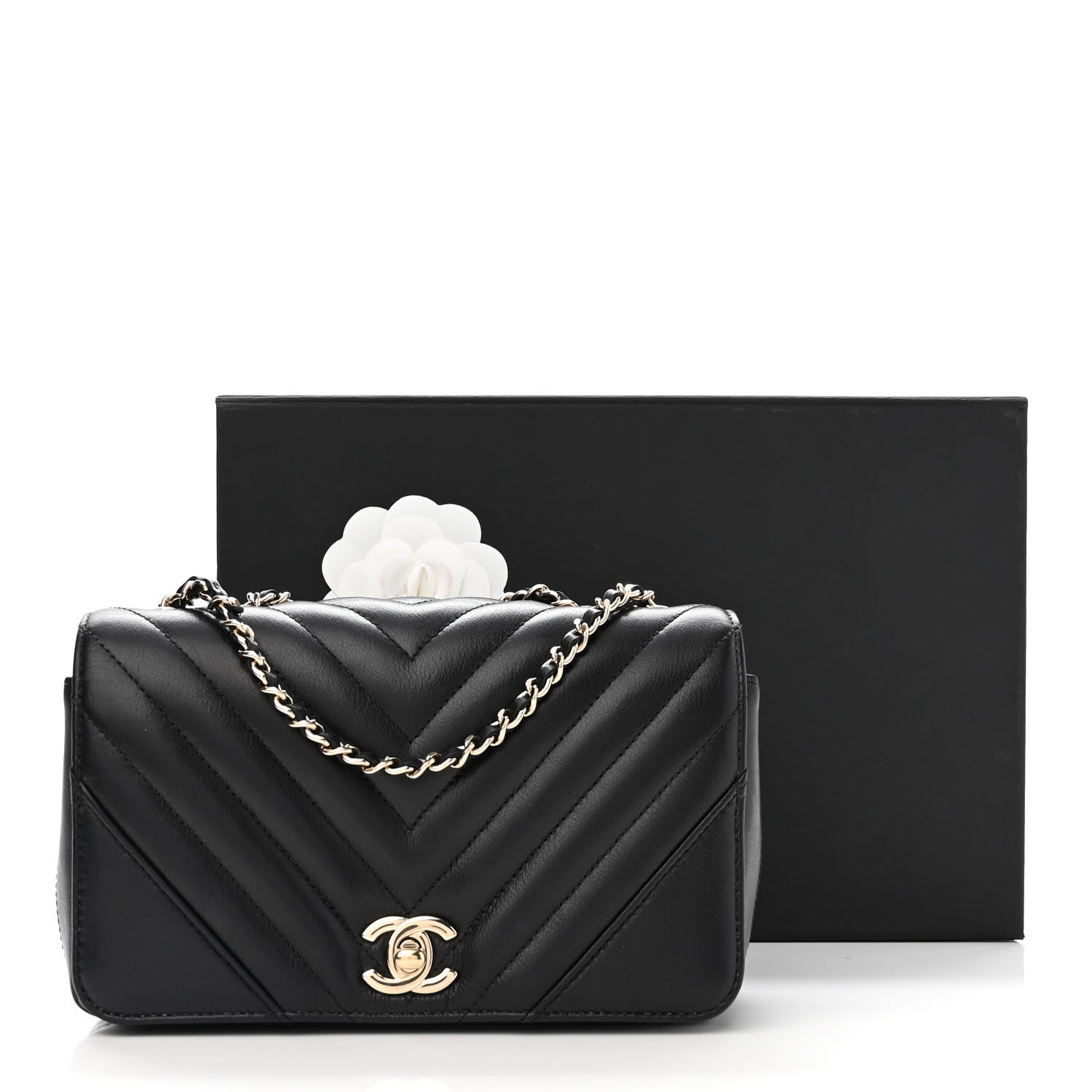 Chanel Calfskin Chevron Quilted Mini Statement Flap Black 12 of 12