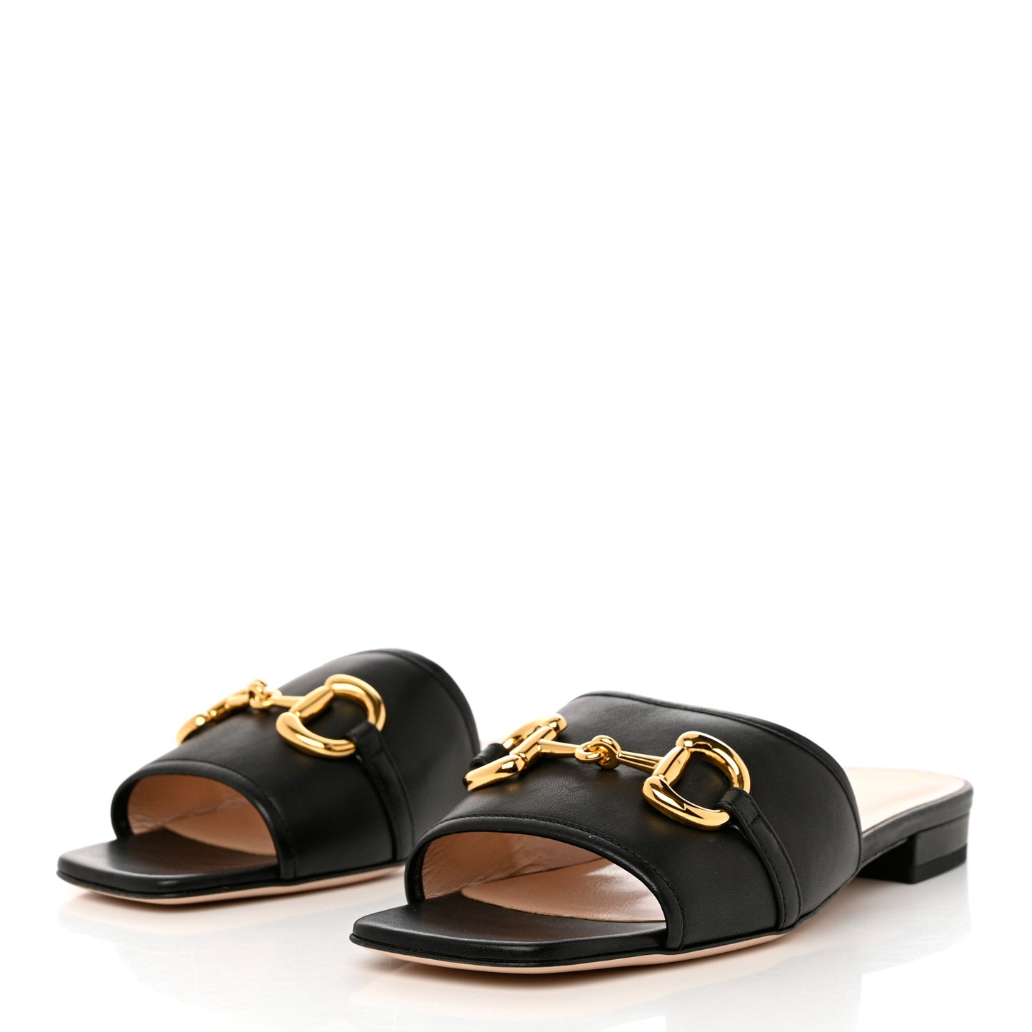 Nappa Horsebit Flat Slide Sandals 38.5 Black