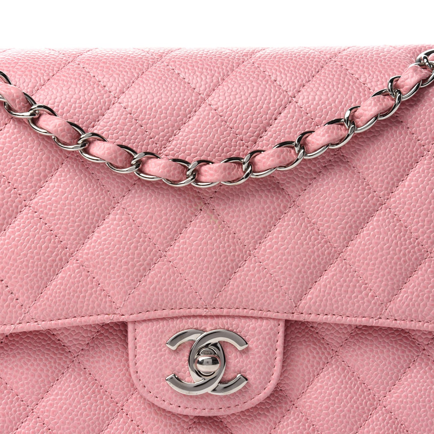 Caviar Quilted Medium Double Flap Pink