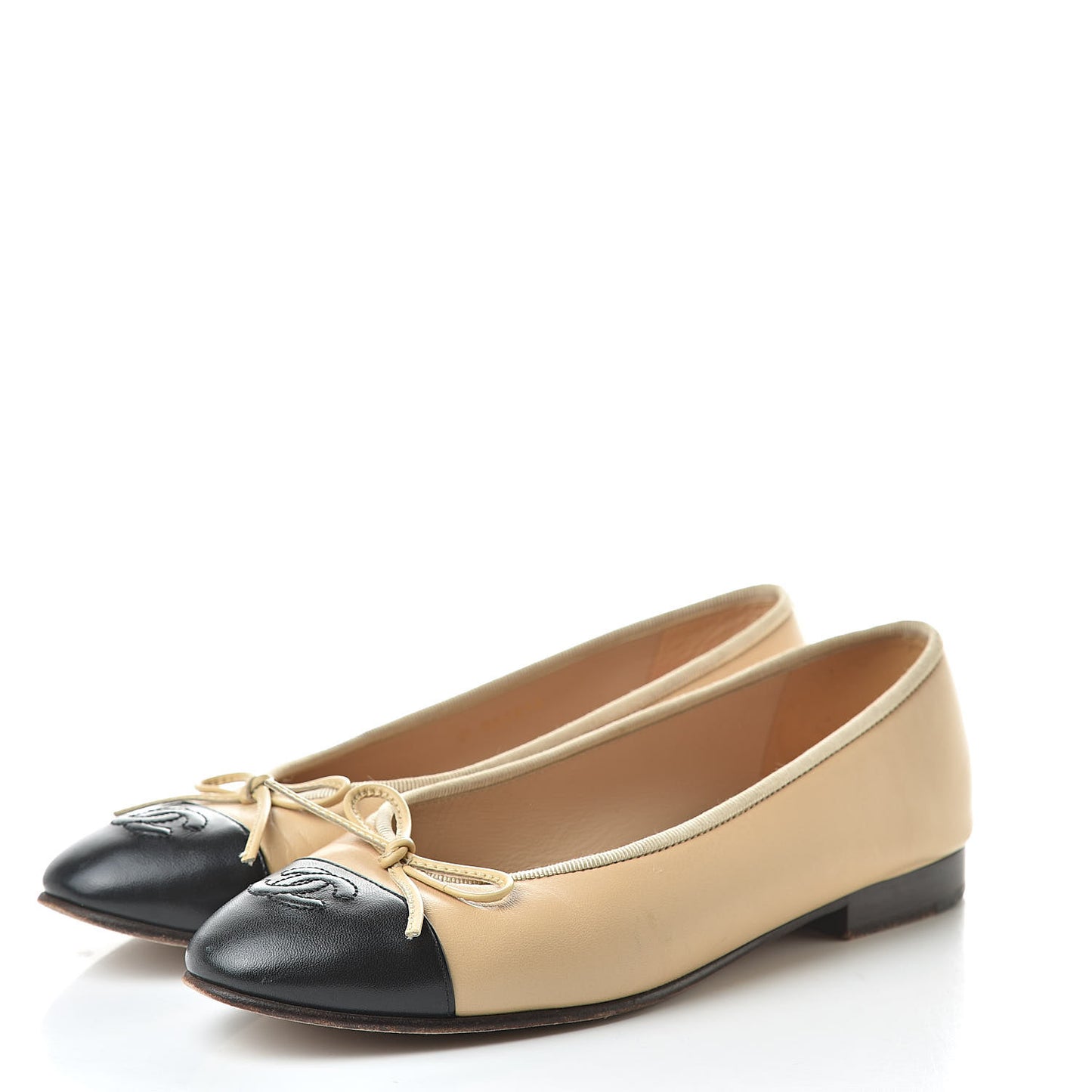 Lambskin Cap Toe CC Ballerina Flats 37 Beige Black