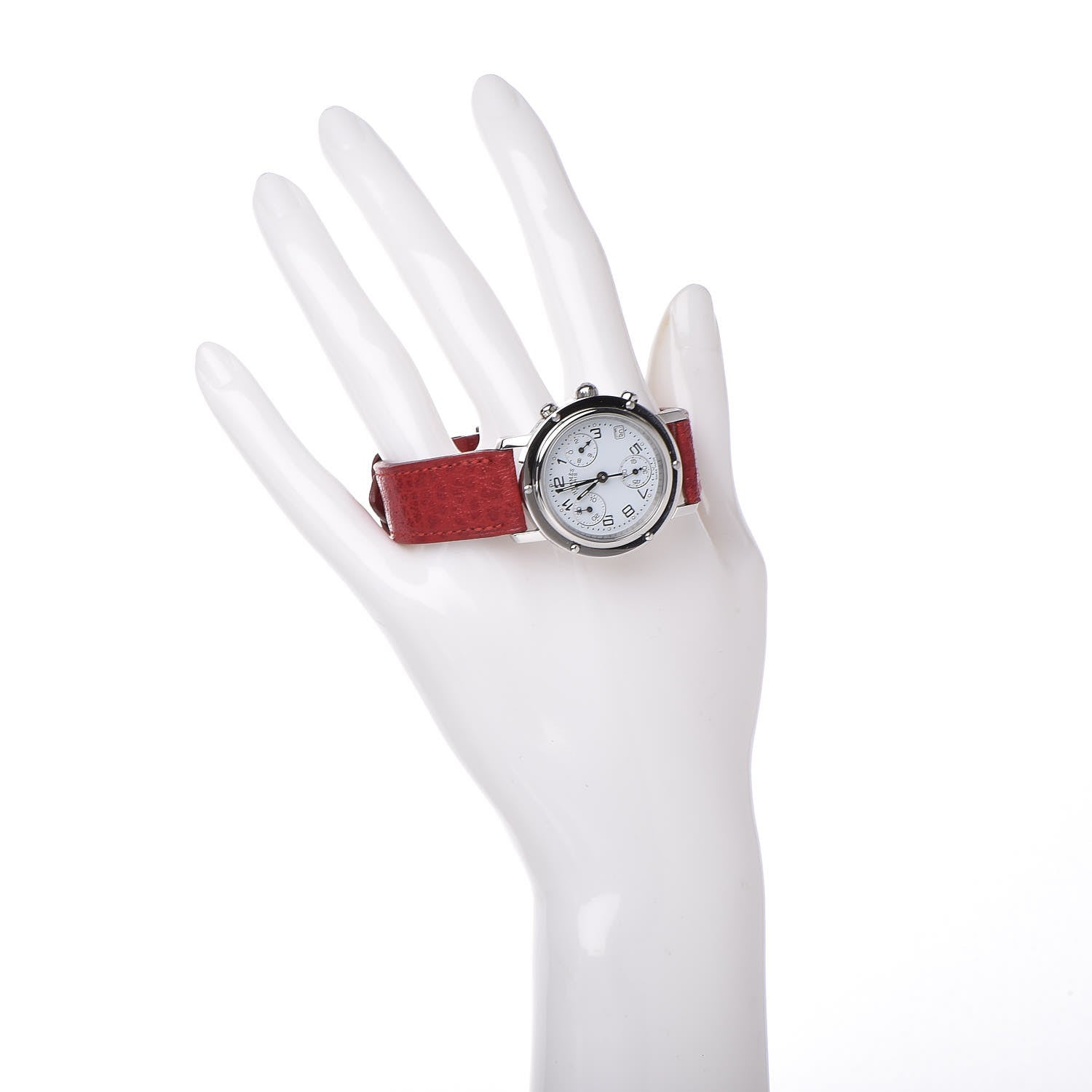 Hermes Stainless Steel Buffle Skippe 31mm Clipper Chronograph Quartz Watch Rouge Casaque 2 of 9