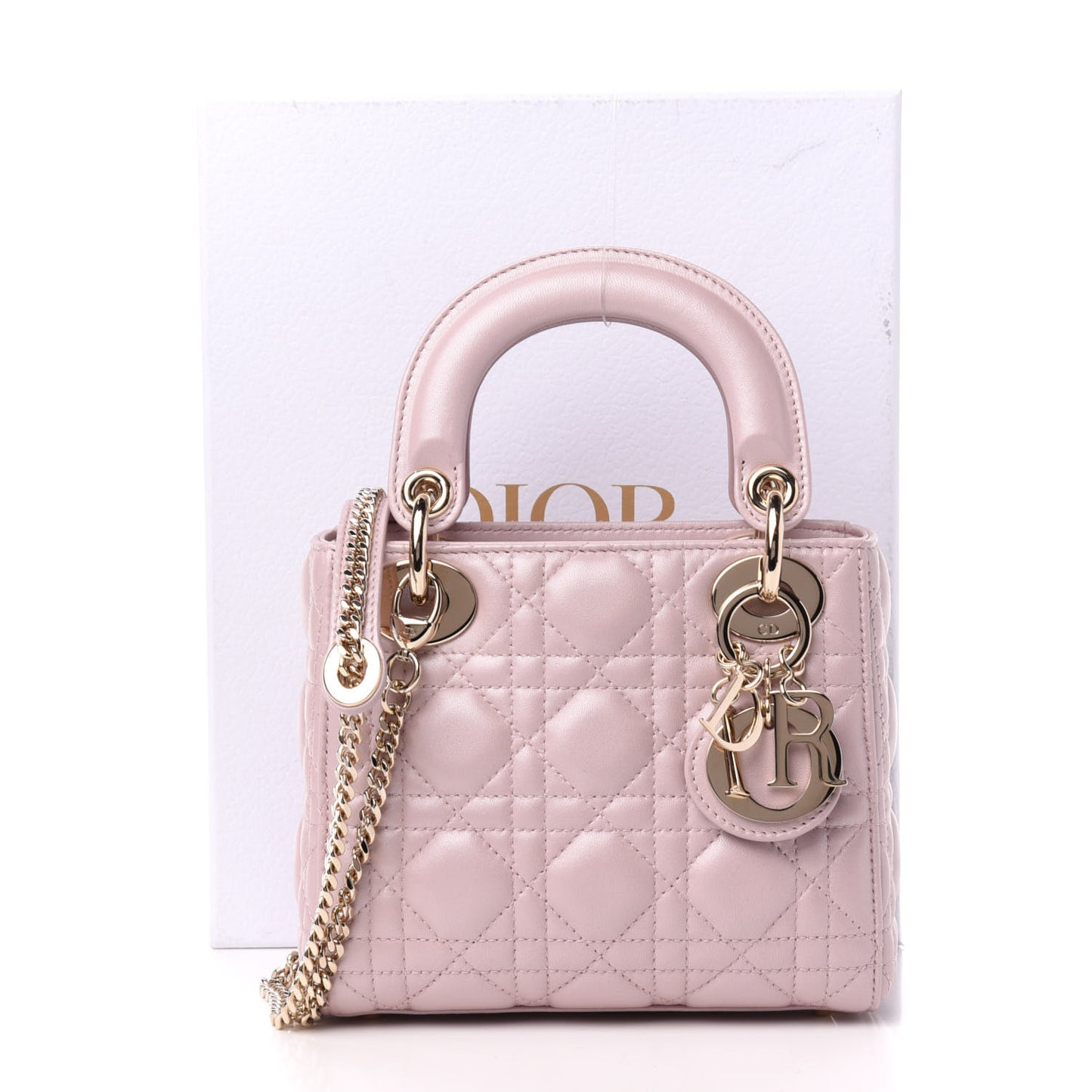 Metallic Lambskin Cannage Mini Lady Dior Lotus