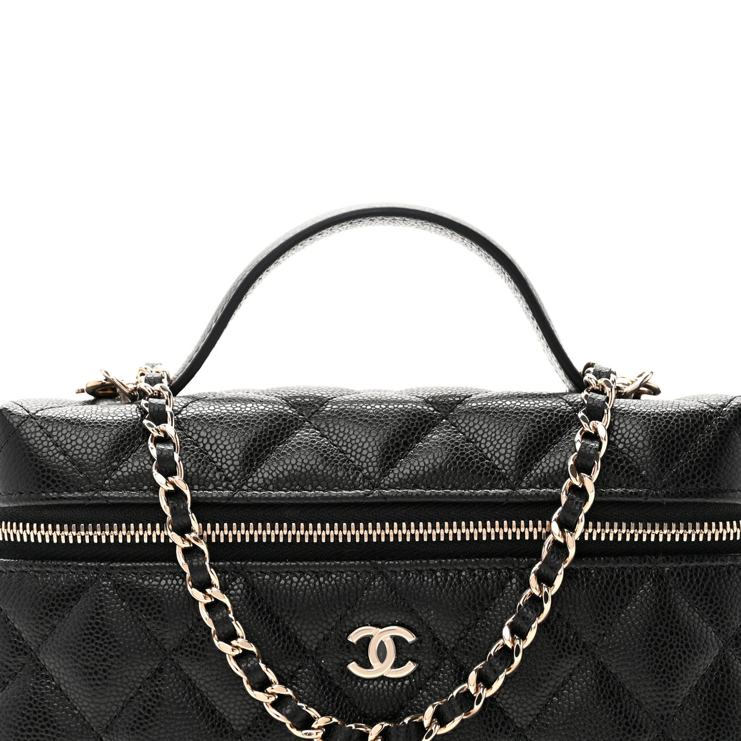 Caviar Quilted Top Handle Slim Vanity With Chain Black