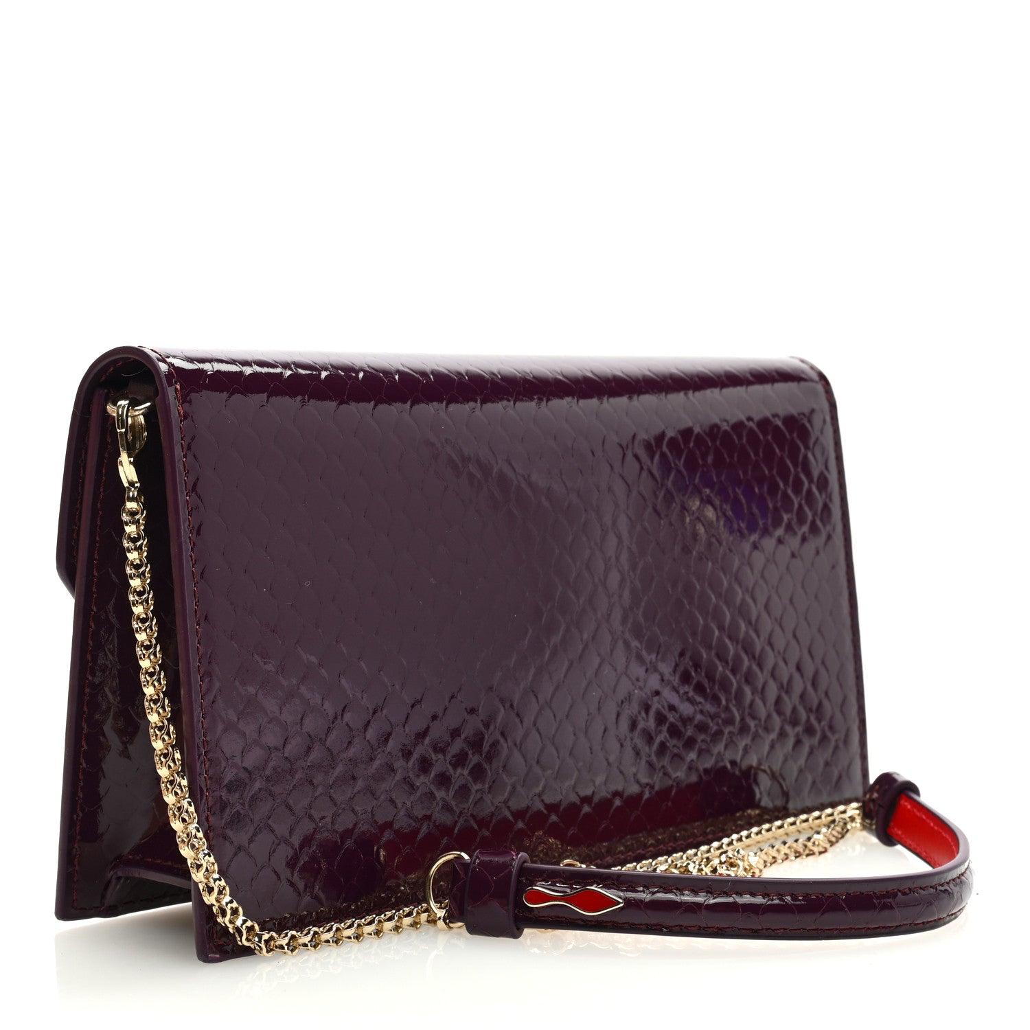 Christian Louboutin Patent Birdy Snakeskin Embossed Loubi54 Crossbody Clutch Merlot 3 of 10