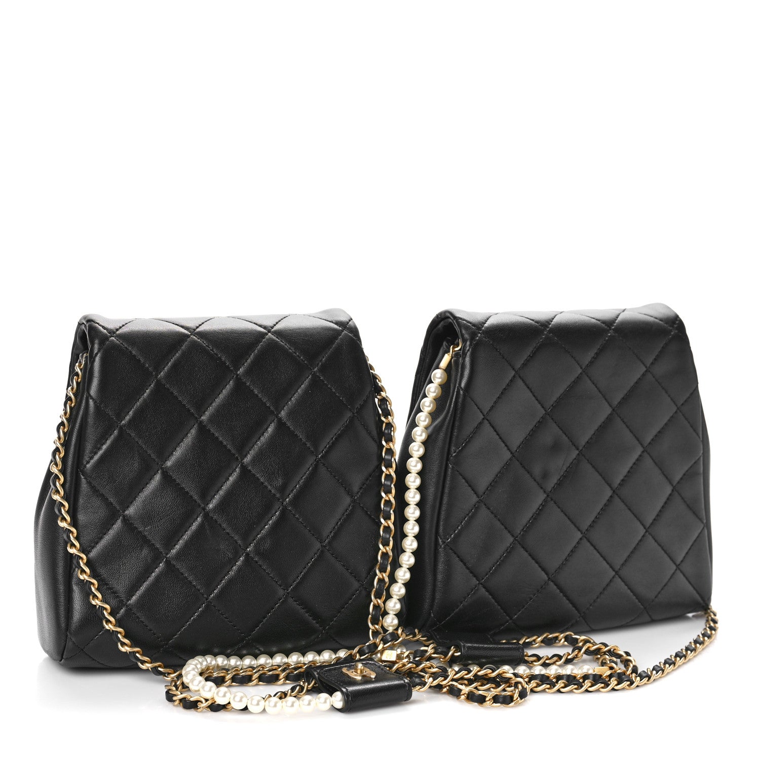 Chanel Lambskin Pearl Quilted Side Packs Black 3 of 10