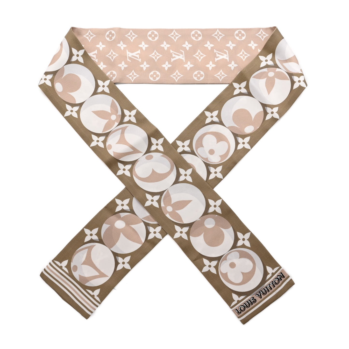 Silk Monogram Marbles Classic Bandeau Kaki Beige White