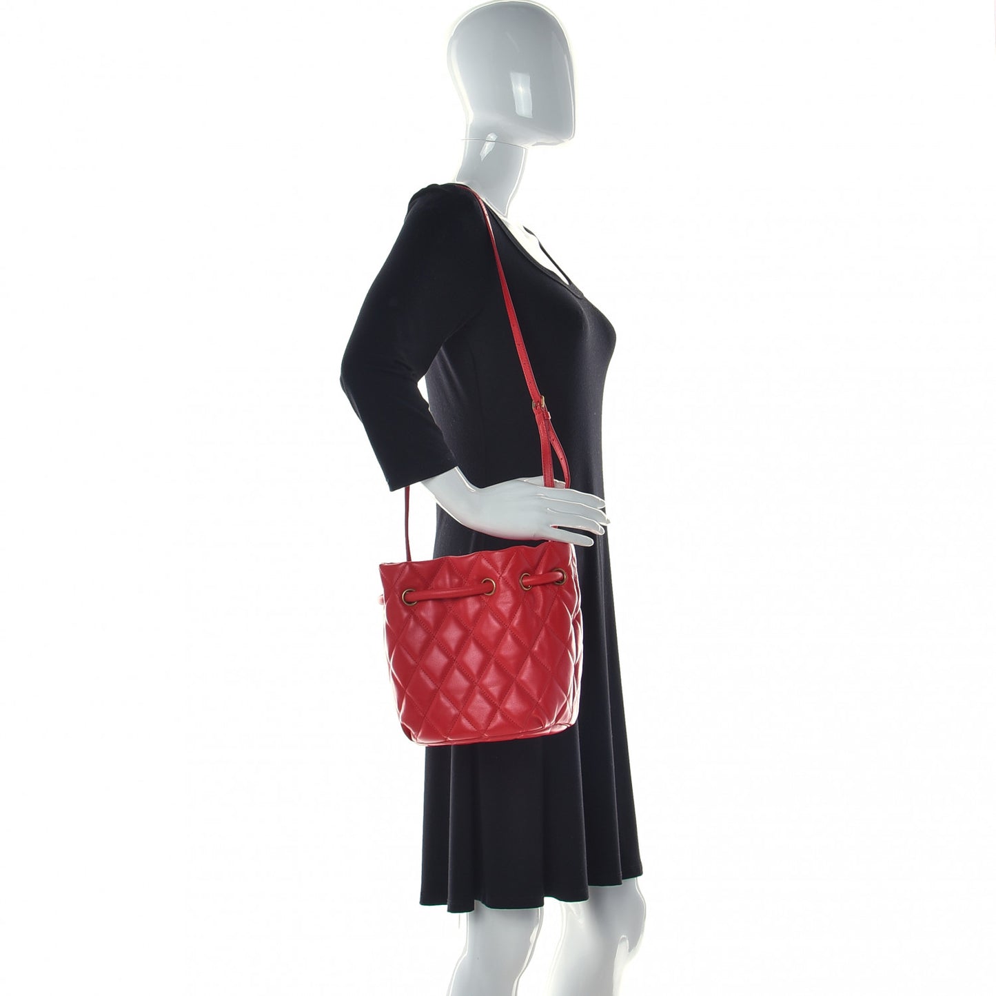 Nappa Calfskin Quilted Touch B Bucket Bag Bright Red