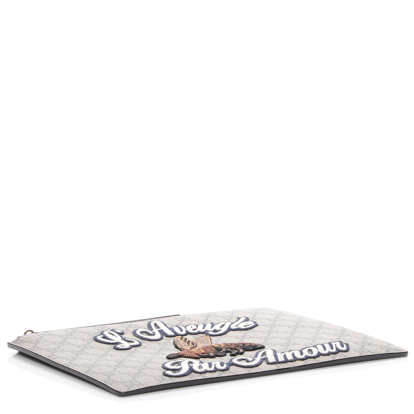 Calfskin GG Supreme Monogram Blind for Love Embroidered Large Zip Pouch Brown